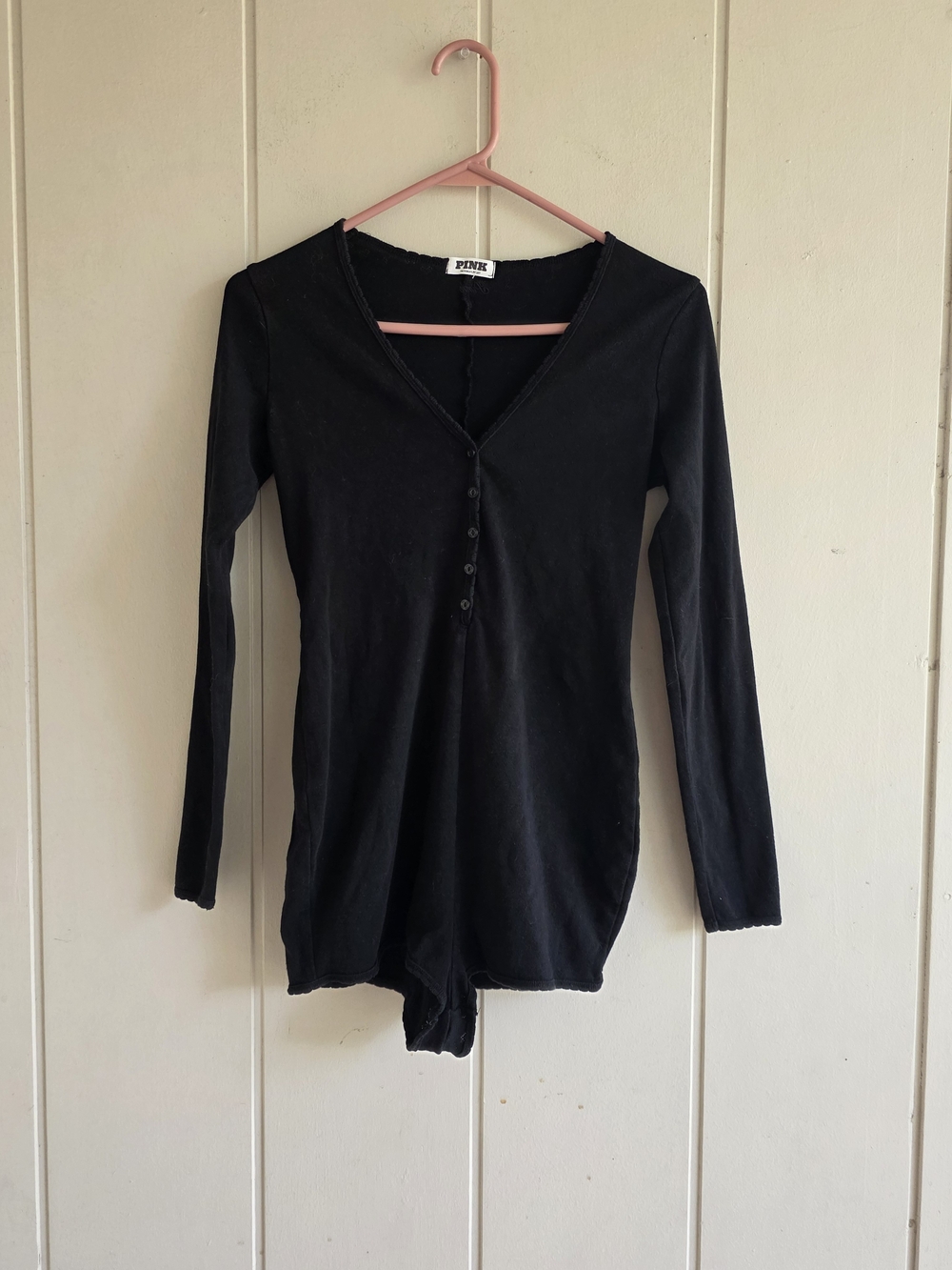 Victoria secret Pink Cotton Heart Pointelle Romper Small Black Y2K